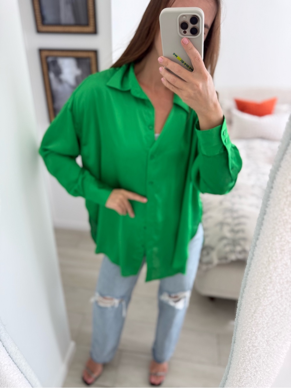 H&M Bright Green Oversized Button-Down Shirt
